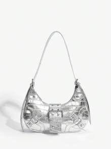 SHEIN SXY Women's Snake Print Shoulder Bag - Silver - View 1