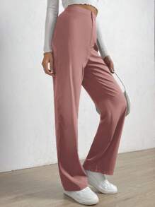 EURMUSE Pantalones De Vestir Con Detalle De Botones De Color Liso - Rosa - Ver 6
