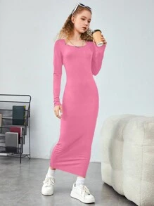 SHEIN Teenage Girls' Big Round Neck Dress - Pink - View 4