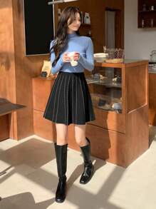 Dazy Star Rhinestone Detail Knit Skirt - Black - View 4