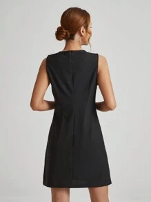 SHEIN Privé Button-embellished Sleeveless Dress - Black - View 2