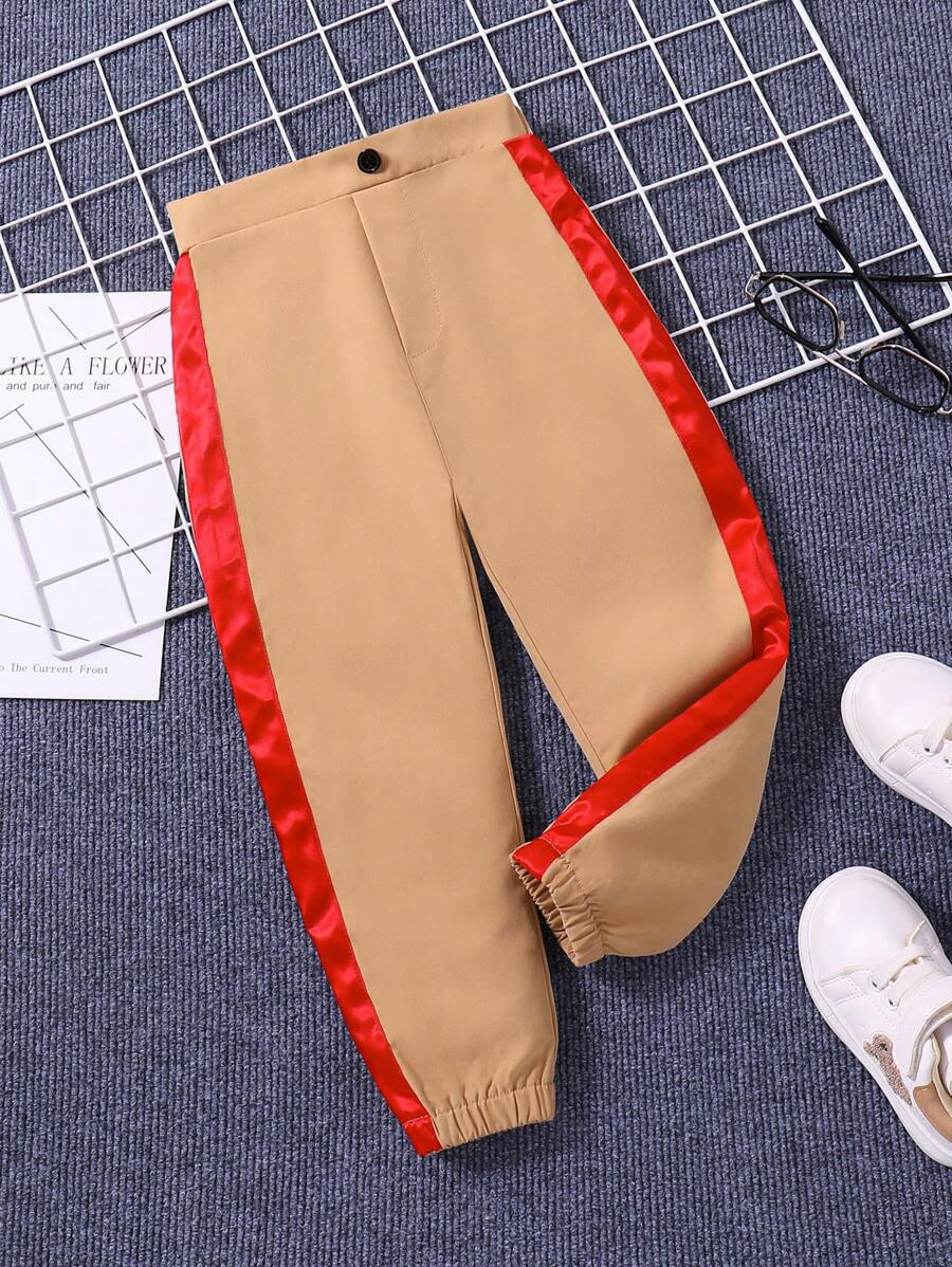 SHEIN Toddler Boys' Patchwork Side Seam Jogger Pants - Khaki - View 1