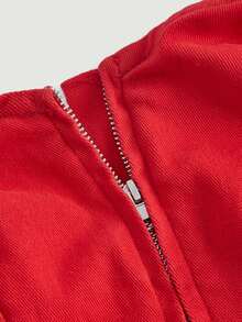 SHEIN Essnce Dây kéo Mùa vụ Ống Tops Denim - Đỏ - Xem 3