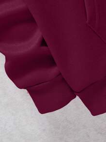 Men's Solid Color Long Sleeve Hooded Sweatshirt With Drawstring - Burgundy - View 4