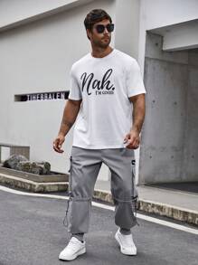 Manfinity Homme Men's Plus Size Slogan Printed T-shirt - White - View 3