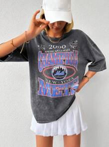 RueChic Letter Graphic Drop Shoulder Tee