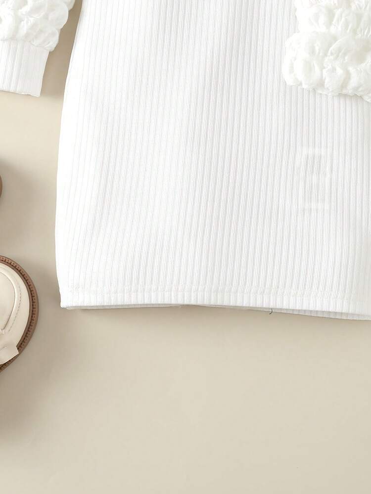 SHEIN 小女孩休閒泡泡袖連衣裙帶手提包 - 白色 - 查看 6