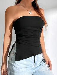 SHEIN EZwear Top Sin Tirantes Con Pliegue Dividido