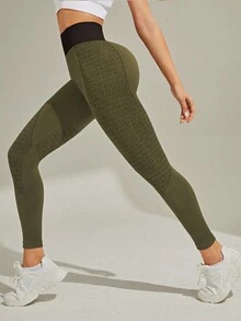 Yoga Basic Letter Print Seamless Sports Leggings - Coffee Brown - View 4