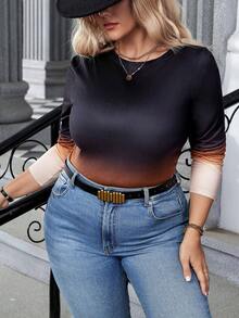 Calvaya Women's Plus Size Gradient Long-sleeved T-shirt - Multicolor - View 3