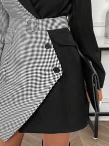 Chiquease Ladies' Plaid Suit Collar Belted Blazer - Black - View 7