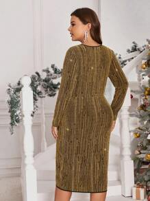 SHEIN Clasi Plus Size Women'S Wrap Front Dress - Yellow - View 3