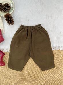 Young Boy Elastic Waist Cargo Pants - Brown - View 3