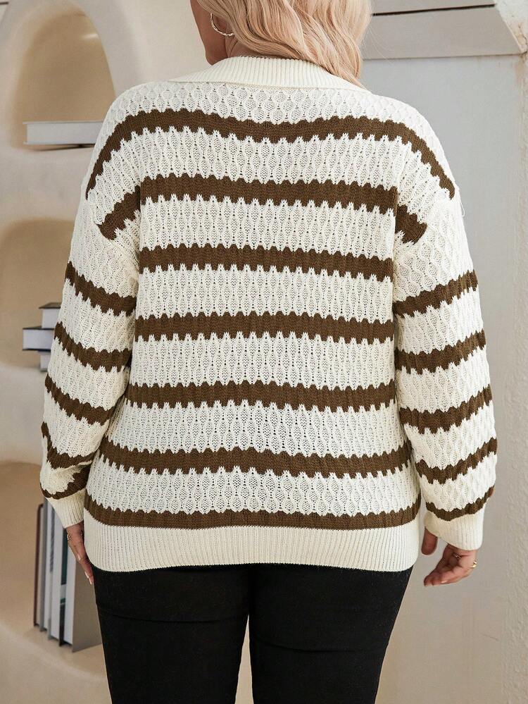 Plus Size Striped Drop Shoulder Pullover Sweater Knit Pullover Fall Winter Sweater