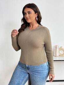 Franclia Plus Size Women'S Cable Knitted Slim Fit Sweater With Crew Neck
