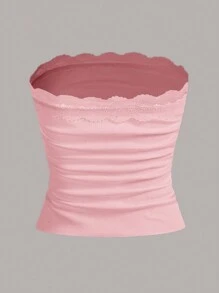SHEIN EZwear 2 Piezas Tops Sin Tirantes Ajustados De Encaje Con Parches - Rosa - Ver 3