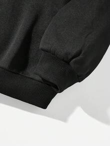 SHEIN EZwear Women's Plus Size Fleece Letter Print Sweatshirt - Black - View 3