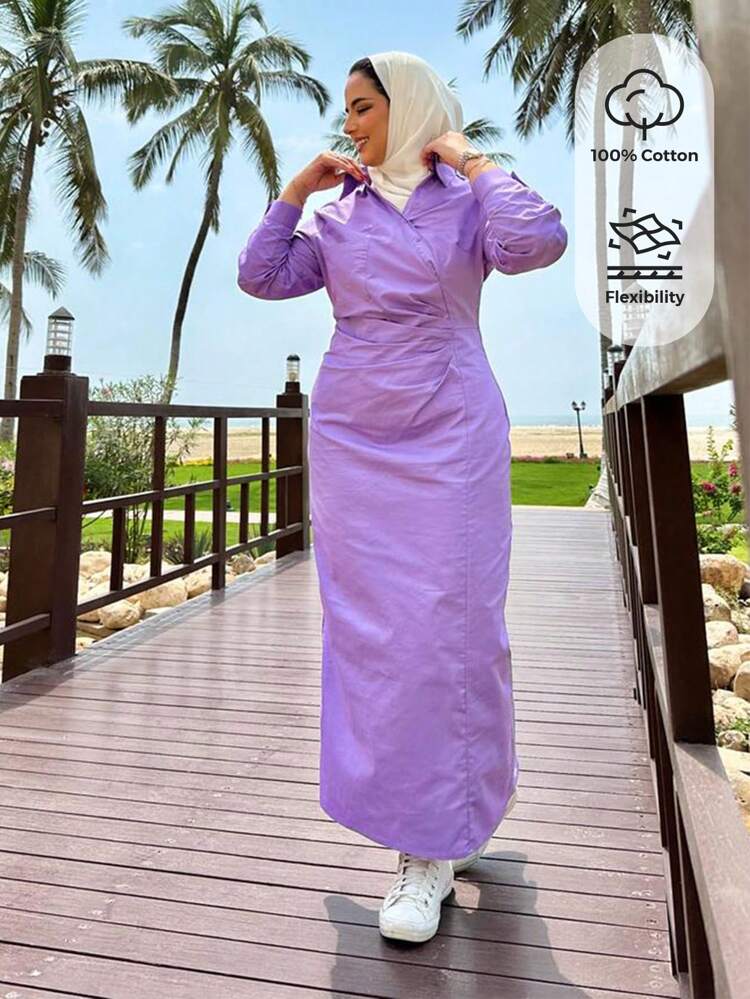 Surplice Neck Patch Pocket Ruched Dress Long Evening Dresses