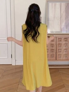 DAZY 女式笑臉印花家居服連身裙 - 黃色 - 查看 2