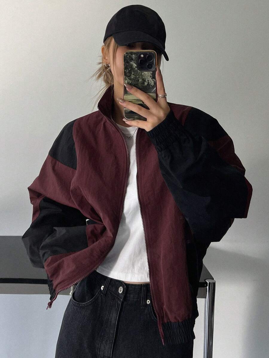 Dazy Star Quý cô Khối màu Dây kéo Áo khoác - Nhiều màu - Xem 1