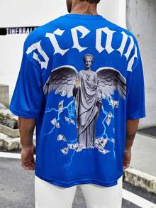 Manfinity EMRG Men's Plus Size Angel Letter Print T-shirt - Blue - View 5