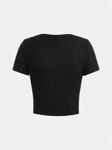 SHEIN Teenage Girls' Knitted Ribbed Solid Color T-Shirt 3pcs/Set - Multicolor - View 11