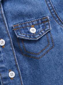 SHEIN Camisa Vaquera Con Mangas Abullonadas Y Botones Delanteros Para Bebé Niña - Azul lavado medio - Ver 5
