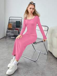 SHEIN Teenage Girls' Big Round Neck Dress - Pink - View 5