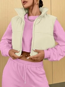 SHEIN EZwear 女式短款棉墊背心 - 米色 - 查看 3