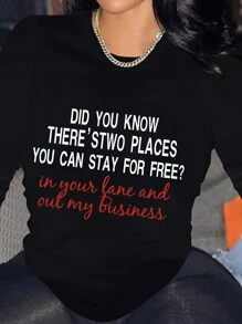 SHEIN LUNE Plus Size Women's Slogan Printed T-shirt - Black - View 1