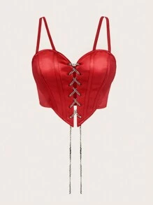 SHEIN ICON 鏈帶吊帶背心上衣 - 紅色 - 查看 1