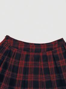 SHEIN Qutie Plaid Printed Pleated Skirt - Red - View 6