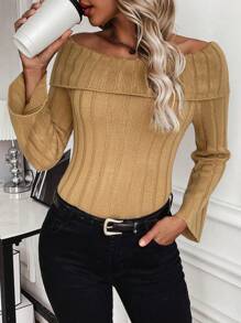 SHEIN LUNE Women'S Off-Shoulder Ribbed Sweater