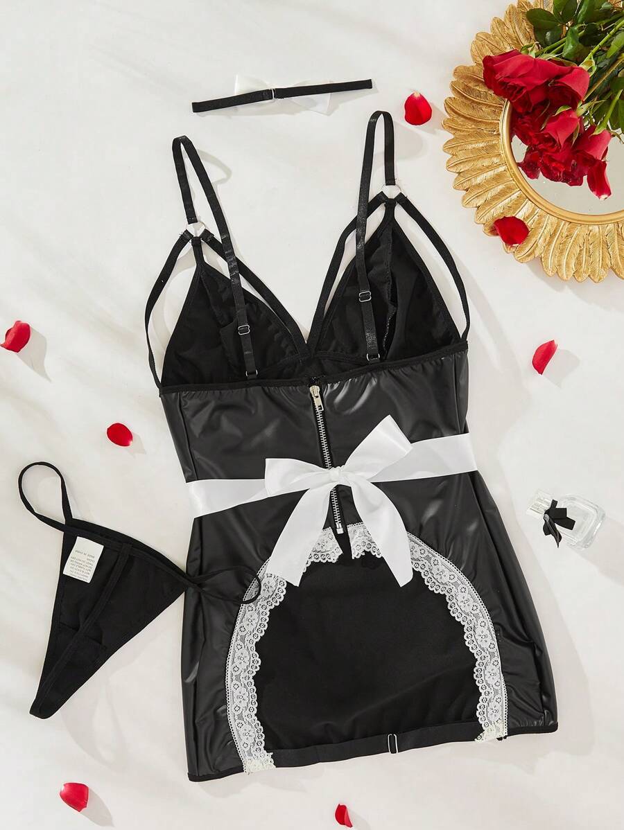 SHEIN Ladies' Sexy Pu Leather Lingerie Set SHEIN USA