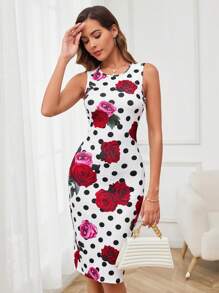 SHEIN Clasi Của phụ nữ Không tay Hoa Chấm bi In Đầm - Nhiều màu - Xem 4