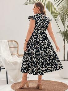 SHEIN VCAY Women's Stand Collar Black & White Plus Size Dress - Black - View 2