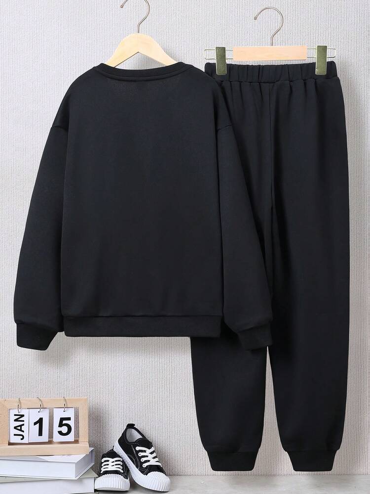 Tween Boys' Loose Casual Patterned Sweatshirt & Jogger Pants Set