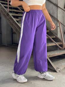 SHEIN EZwear Plus Size Purple Slimming Drawstring Leg Trousers - Purple - View 1