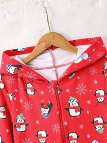 Women's Christmas Penguin Patterned Pajama - Red - View 3