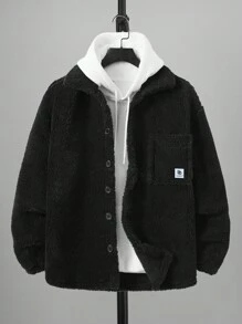 RueChic Men's Drop Shoulder Lambswool Jacket - Black - View 1