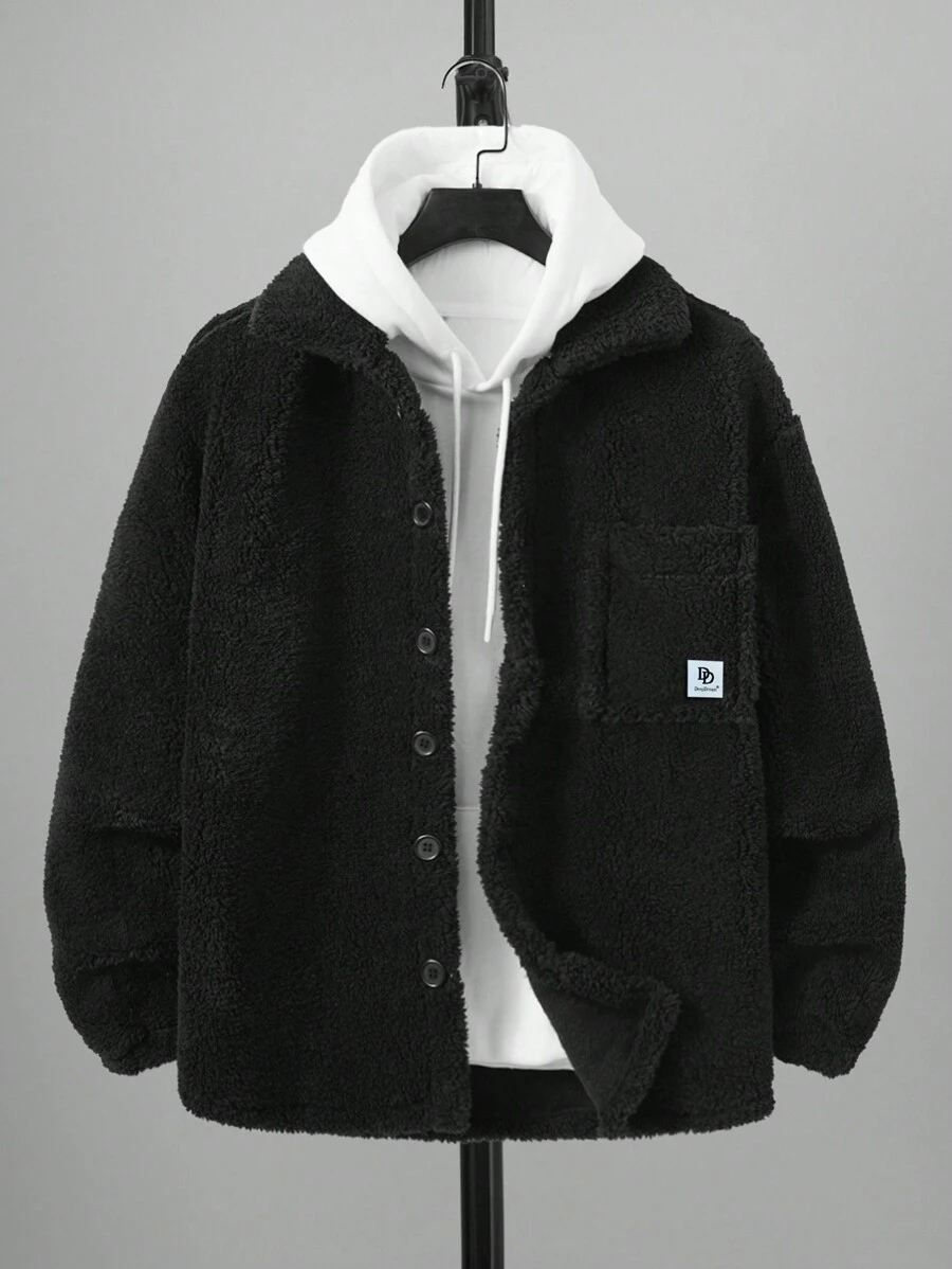 RueChic Men's Drop Shoulder Lambswool Jacket - Black - View 1