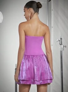 L'Amorae Layered Hem Sweetheart Neck Tube Mini Dress - Black - View 2