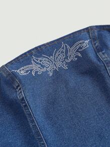 SHEIN Essnce Của phụ nữ Pha lê Nghệ Embellished Quây Tops Denim - Rửa trung bình - Xem 4
