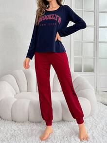 女款字母印花長袖長褲睡衣套裝