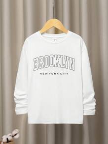 SHEIN Camiseta Con Gráfico De Letra Tween Boy - Blanco - Ver 1