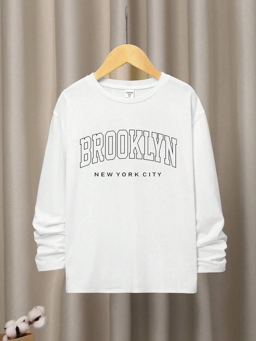 SHEIN Camiseta Con Gráfico De Letra Tween Boy - Blanco - Ver 1