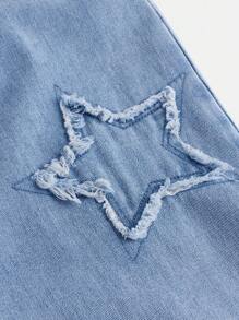 SHEIN Teen Girl Star Patch Elastic Slim Flare Pants, Y2K Streetwear Style