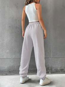 SHEIN Essnce Xám Viền kéo ra Quần Chạy bộ - trắng - Xem 4