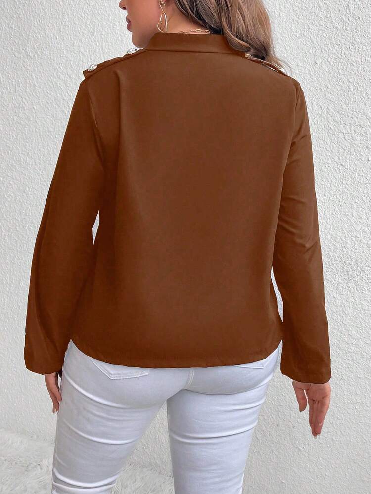 Plus Size Buttoned Solid Color Jacket