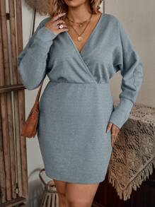 SHEIN Clasi 大尺碼女士蝙蝠袖連衣裙 - 灰色 - 查看 6